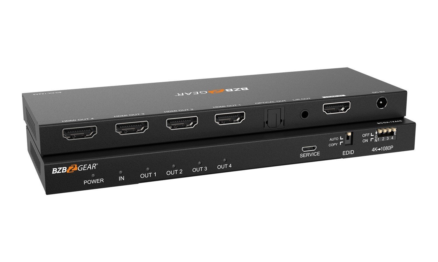 1x4 4K UHD HDMI Splitter with Down-Scaler and Audio Outputs