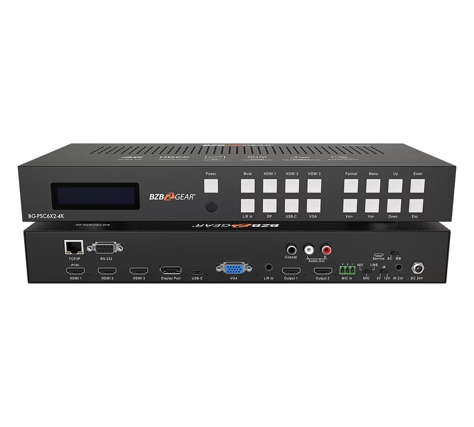 6x2 4K UHD Conference Room Presentation Switcher Scaler with HDMI/VGA/USB-C/DP & Audio