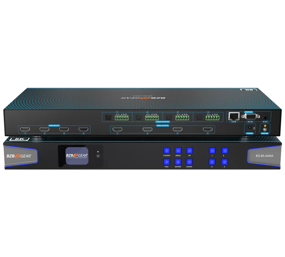 4x4 8K UHD HDMI 2.1 Matrix Switcher with Auto Downscaling/Audio De-embedder (8K60/4K120 and VRR/FVA/ALLM Support)