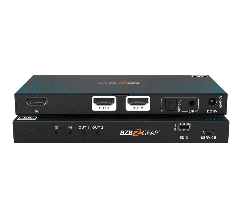 1x2 8K UHD HDMI 2.1 Splitter with Auto Downscaling/Audio De-embedder (8K60/4K120 and VRR/FVA/ALLM Support)