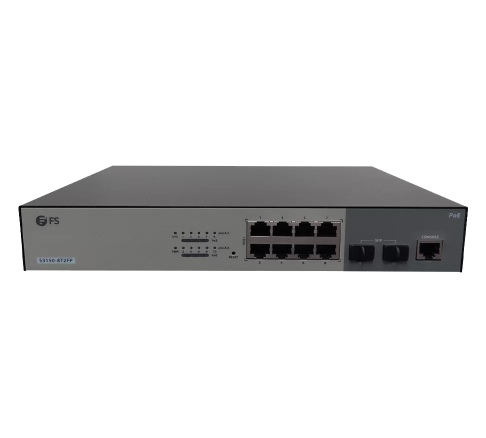 8-Port 1G Ethernet PoE+ Switch, 8 x PoE+ Ports @130W, with 2 x 1Gb SFP Uplinks, Fanless Powered by FS