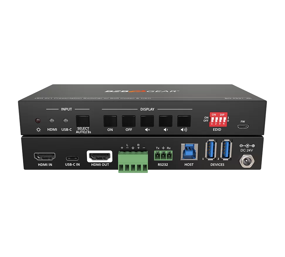 2-Port 4K UHD KVM Presentation Switcher with HDMI/USB-C Inputs and HDMI output