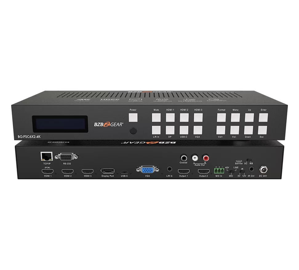 6x2 4K UHD Conference Room Presentation Switcher Scaler with HDMI/VGA/USB-C/DP & Audio