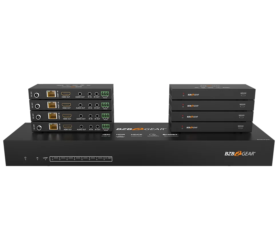 1x8 4K UHD HDMI HDBaset Splitter/Distribution Amplifier Kit with 8 Receivers and IR/RS-232/Audio De-embedding up to 390ft Over Category Cable