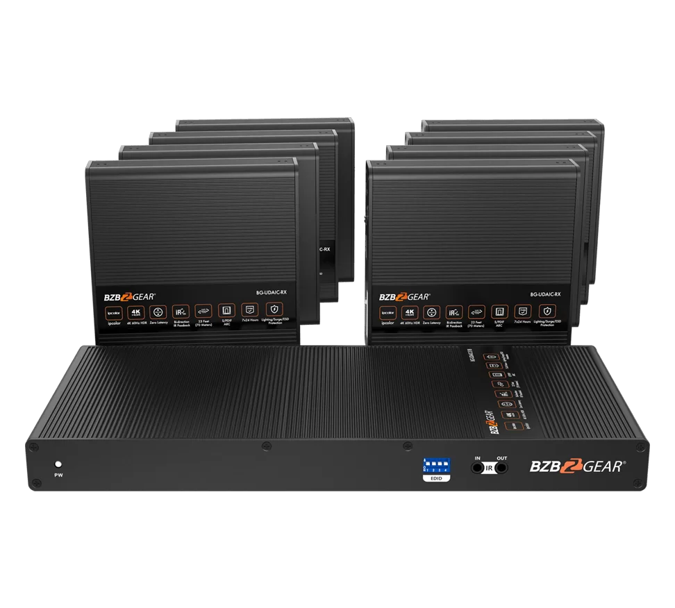 1x8 4K UHD HDMI Splitter/Distribution Amplifier Kit with 8 Receivers and IR/RS-232/Audio De-embedding up to 230ft over Category Cable
