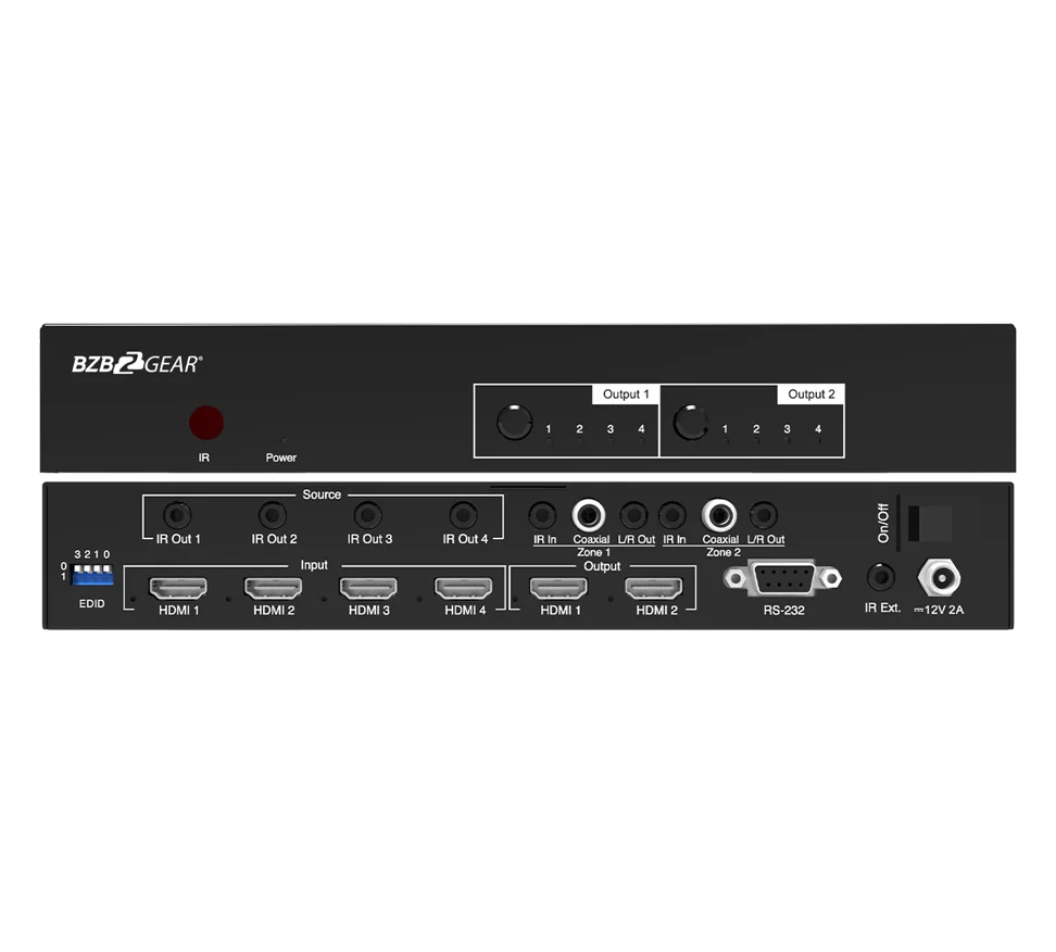 4x2 4K 18Gbps UHD HDMI Matrix Switcher with Analog/Digital Audio Support
