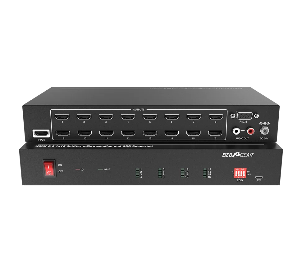 1x16 4K UHD HDMI Splitter/Distribution Amplifier with Downscaling and AOC Cable Support