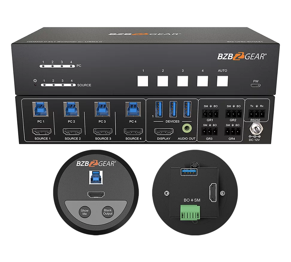 4-Port 4K UHD KVM and Conference Room Switcher with HDMI and USB 3.0 Kit with 4 Table Grommets