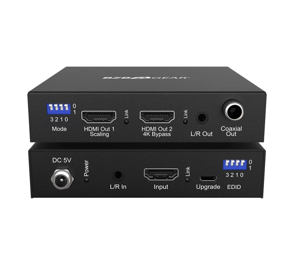 1x2 4K UHD HDMI Splitter/Scaler with Analog and Digital Audio Embedder De-embedder