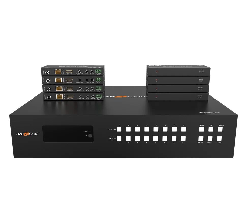 8x8 4K UHD 18Gpbs HDMI Matrix Switcher Over HDBaseT with Bi-directional IR/Advance EDID and Downscaling