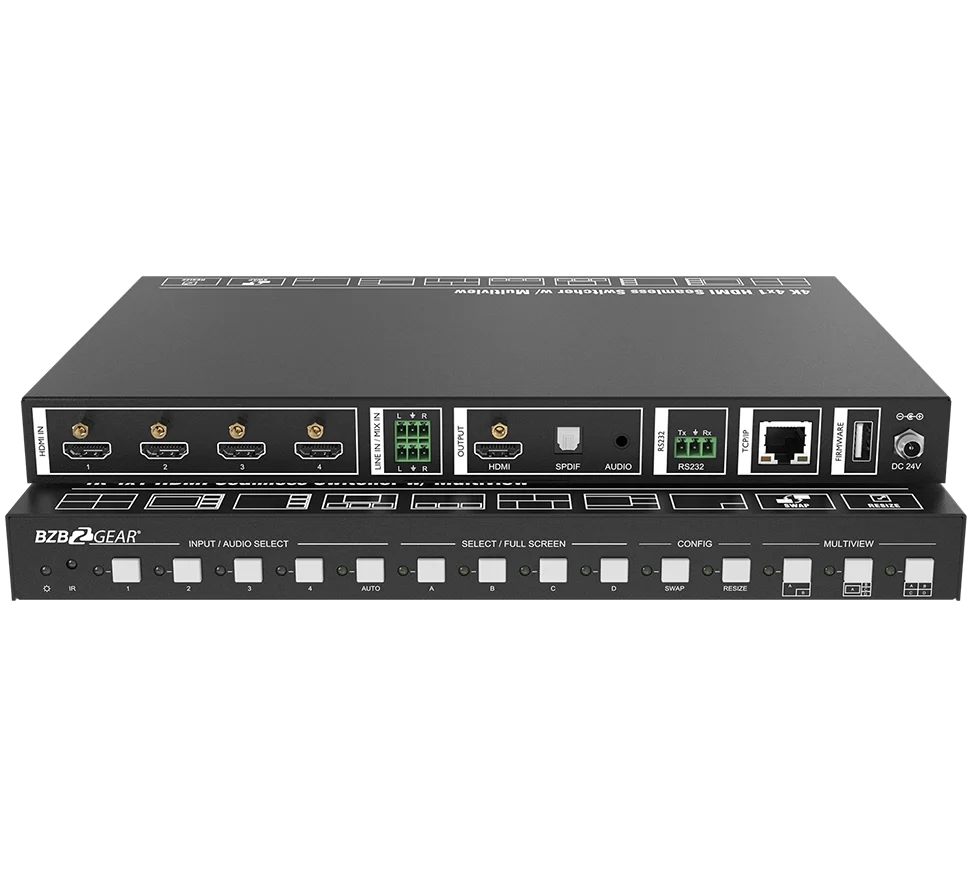 4x1 4K UHD HDMI Seamless Switcher/Scaler/MultiViewer with IP/RS-232/Audio De-embedding