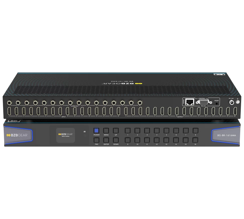 16x16 8K UHD HDMI 2.1 Matrix Switcher with Auto Downscalling/Audio De-Embedding (8K60/4K120 4:4:4 and VRR/FVA/ALLM Support)