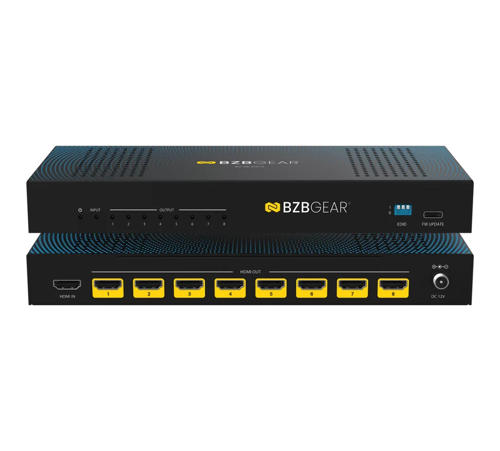 1x8 8K UHD HDMI 2.1 48Gbps Splitter with Auto Downscaling/Audio De-Embedding (8K60/4K120 and VRR/ALLM/QMS/QFT/SBTM Support)
