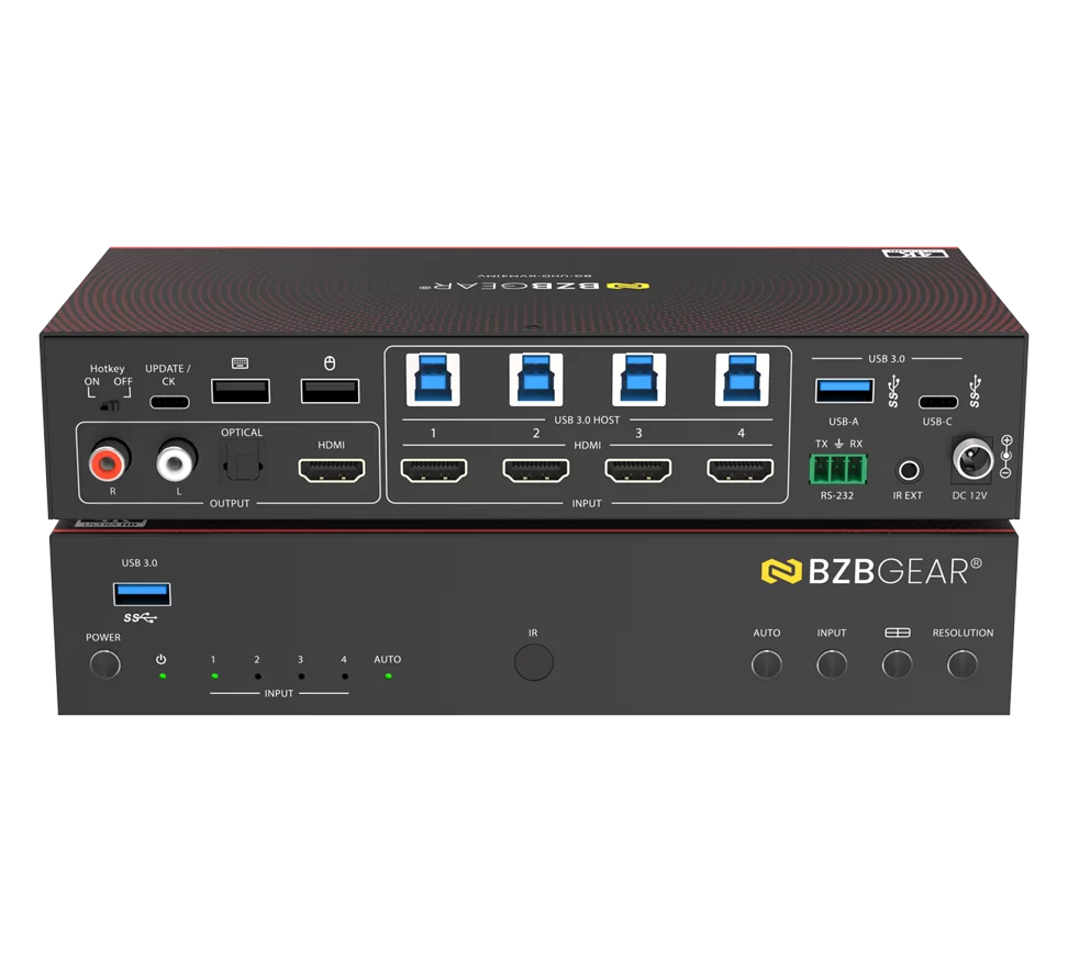 4K UHD 4x1 Seamless Video & USB 3.0 KVM Switcher with Multiview/Hotkey Switching/IR Control