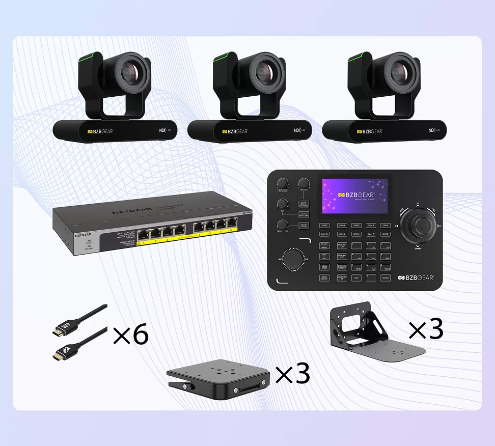 Professional 3-Camera NDI|HX3 Broadcast Production Bundle with AI Auto-Tracking PTZ Cameras, Advanced PTZ Controller & Network-Based Video Production