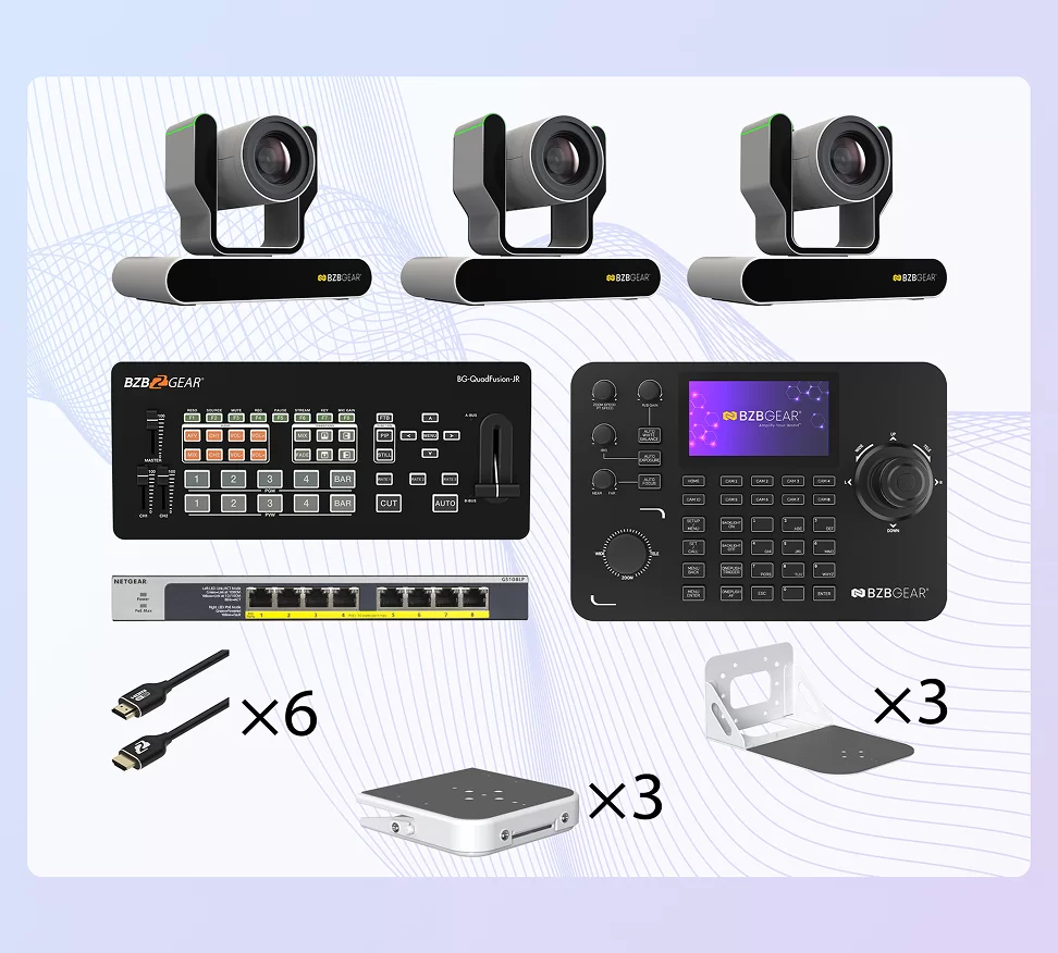 Professional 3-Camera HDMI Broadcast Production Bundle with AI Auto-Tracking PTZ Cameras, Advanced PTZ Controller, Video Switcher & Accessories