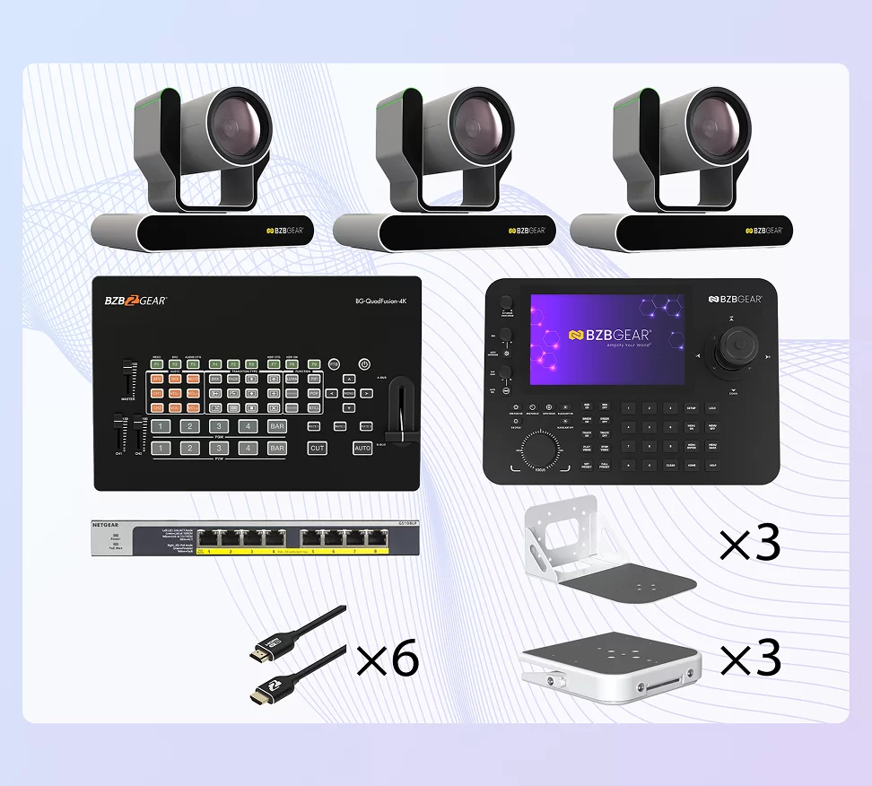 Premium 3-Camera 4K HDMI Production Bundle with AI Auto-Tracking PTZ Cameras, 4K Video Switcher, Advanced PTZ Control & Accessories
