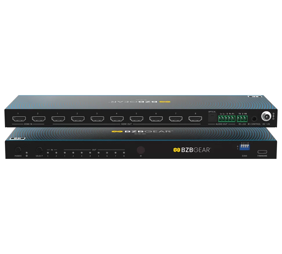 2x8 8K UHD HDMI 2.1 48Gbps Splitter with Auto Downscaling/HDR-to-SDR Conversion/Audio De-Embedding/RS-232 (8K60/4K120 and VRR/ALLM/QMS/QFT/SBTM Support)