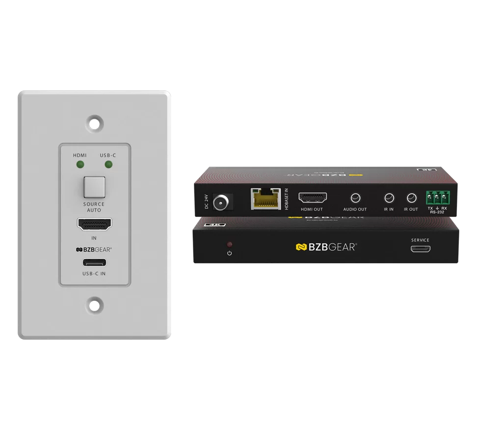 4K UHD 18Gbps HDMI/USB-C Switcher & HDBaseT 3.0 Extender Kit with Auto Switching/Bi-Directional PoC/IR/RS-232 and Audio De-Embedding up to 492ft