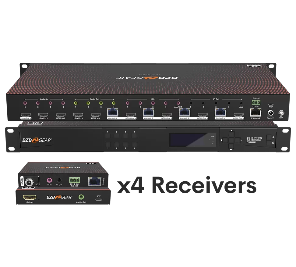 4x4 4K UHD Seamless HDMI Matrix Switcher/Video Wall Processor/MultiViewer Over Cat5e/6/7 Kit with 4 Receivers