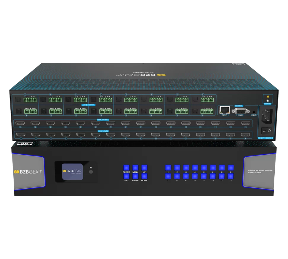 16x16 8K UHD HDMI 2.1 Matrix Switcher with Auto Downscalling/Audio De-embedder (8K60/4K120 4:4:4 and VRR/FVA/ALLM Support)