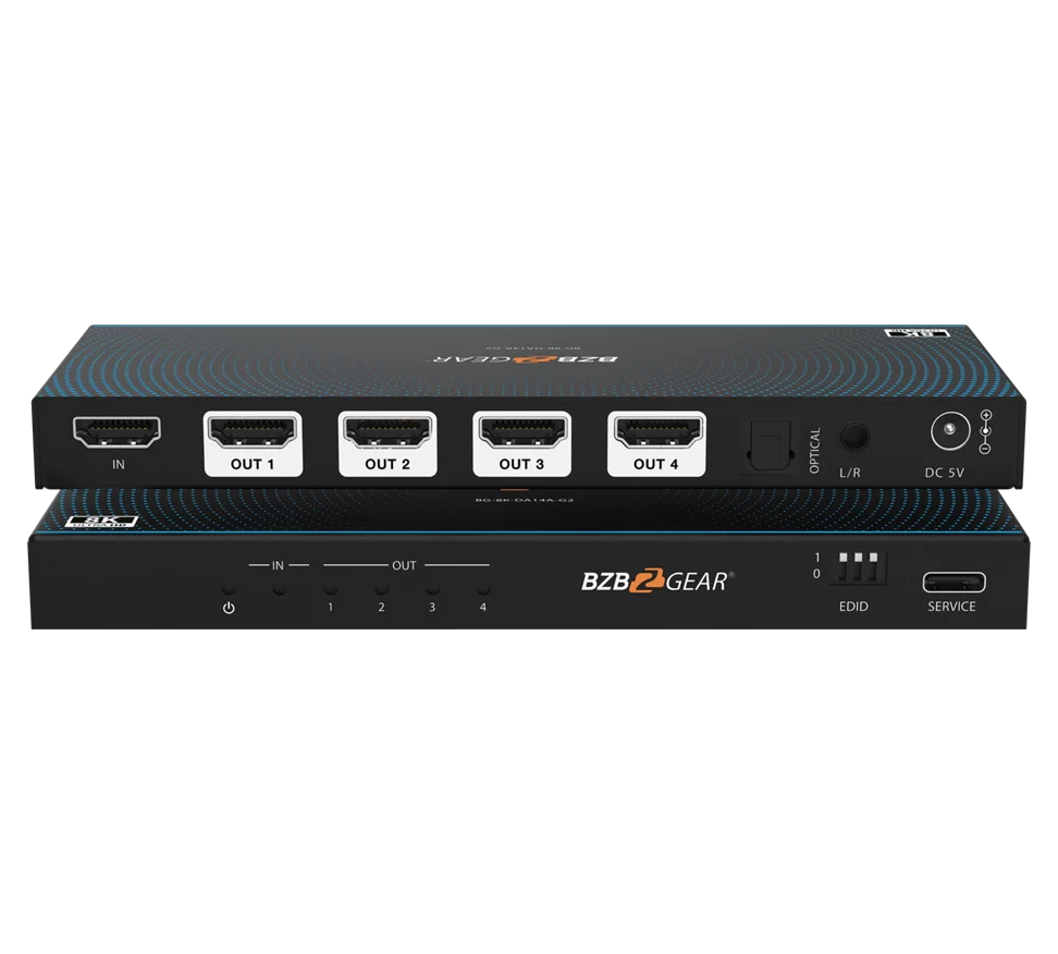 1x4 8K UHD HDMI 2.1 48Gbps Splitter with Auto Downscalling/Audio De-embedder (8K60/4K120 and VRR/FVA/ALLM Support)