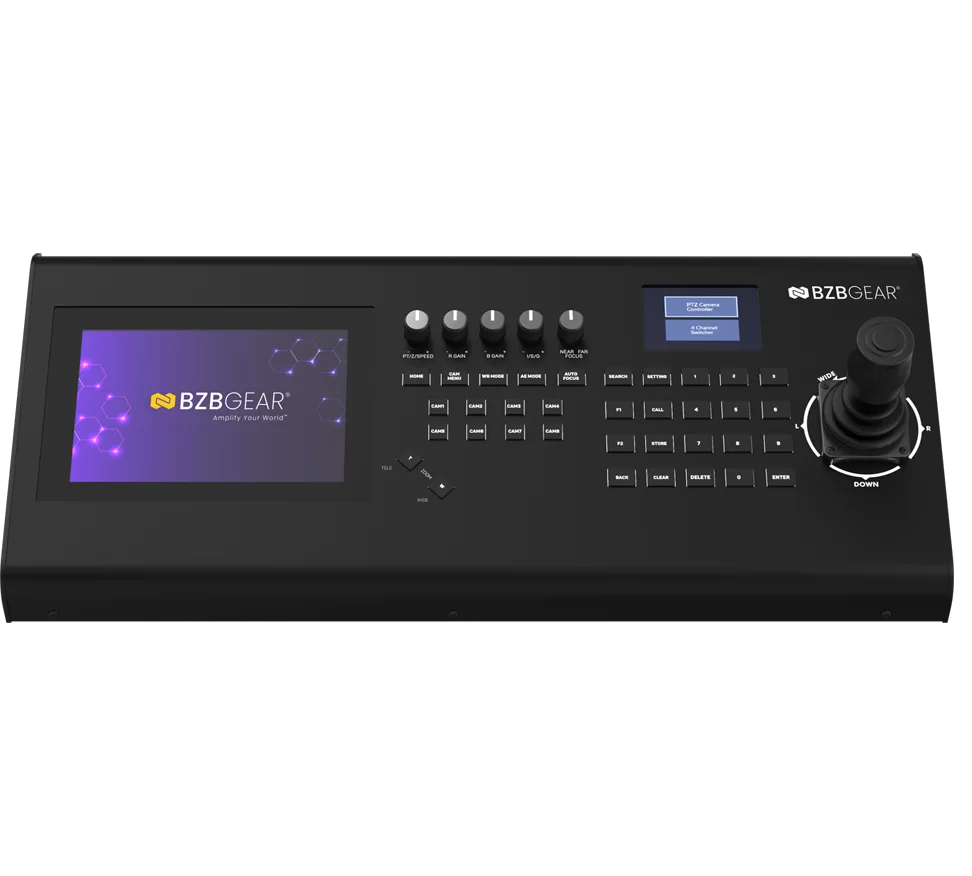 4K UHD Serial and IP 4-Channel Production Switcher/Joystick Controller Combo with Touchscreen and POE (IP/RS-232/422/485)