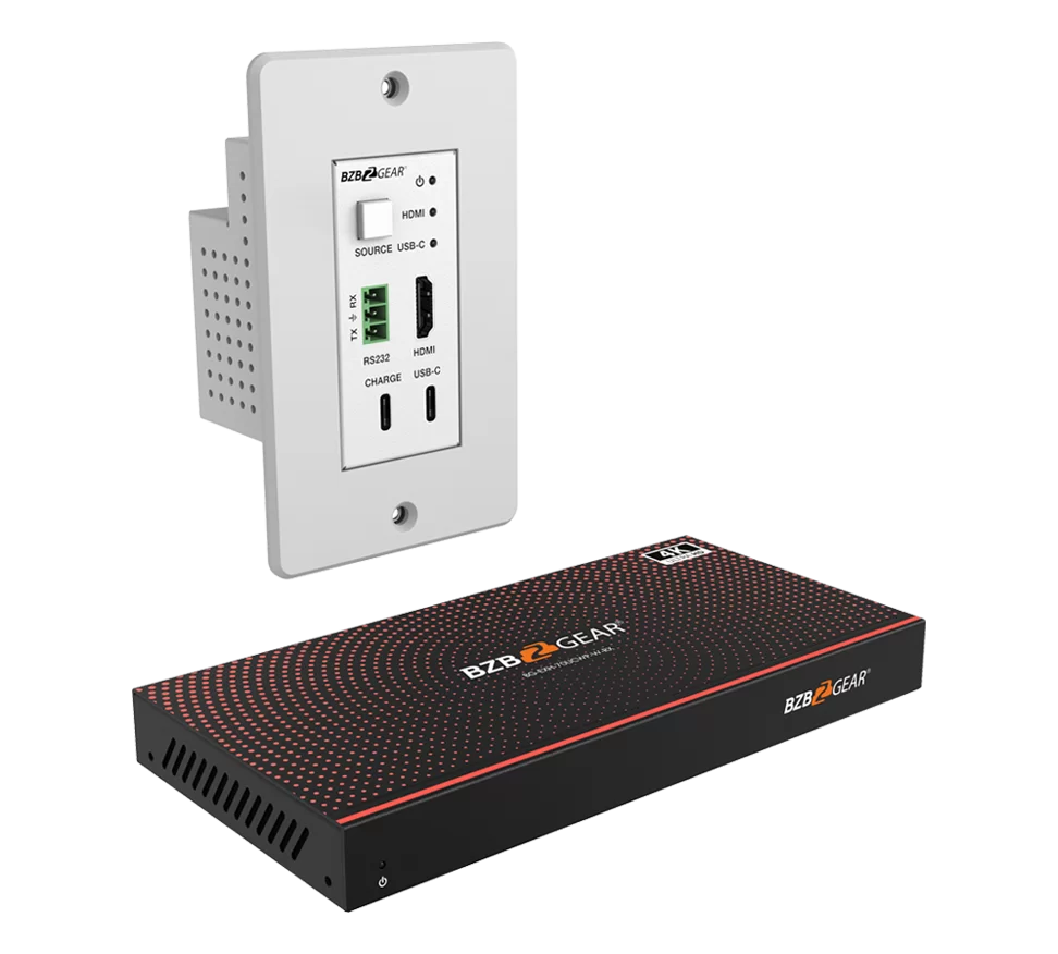 4K UHD 18Gbps HDBaseT HDMI/USB-C/RS-232 Wall Plate Transmitter/Receiver Kit up to 230ft