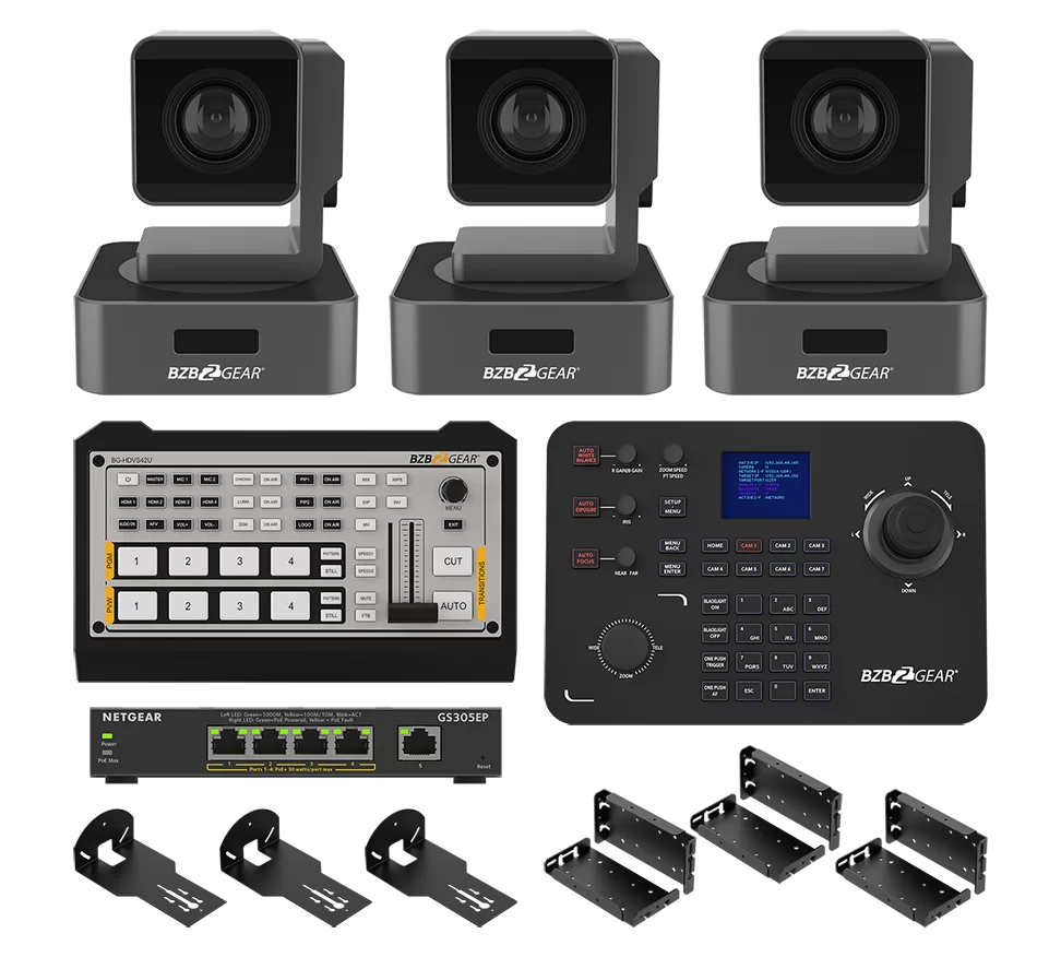 1080P FHD HDMI/SDI/USB 3.0/POE 10X/20X/30X PTZ Camera with Controller/Production and Network Switcher/Ceiling and Wall Mounts Bundle